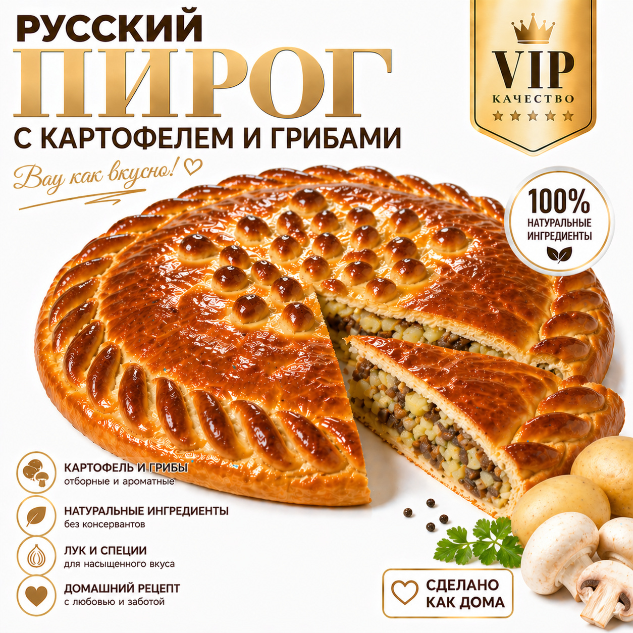 Русский пирог с картофелем и грибами