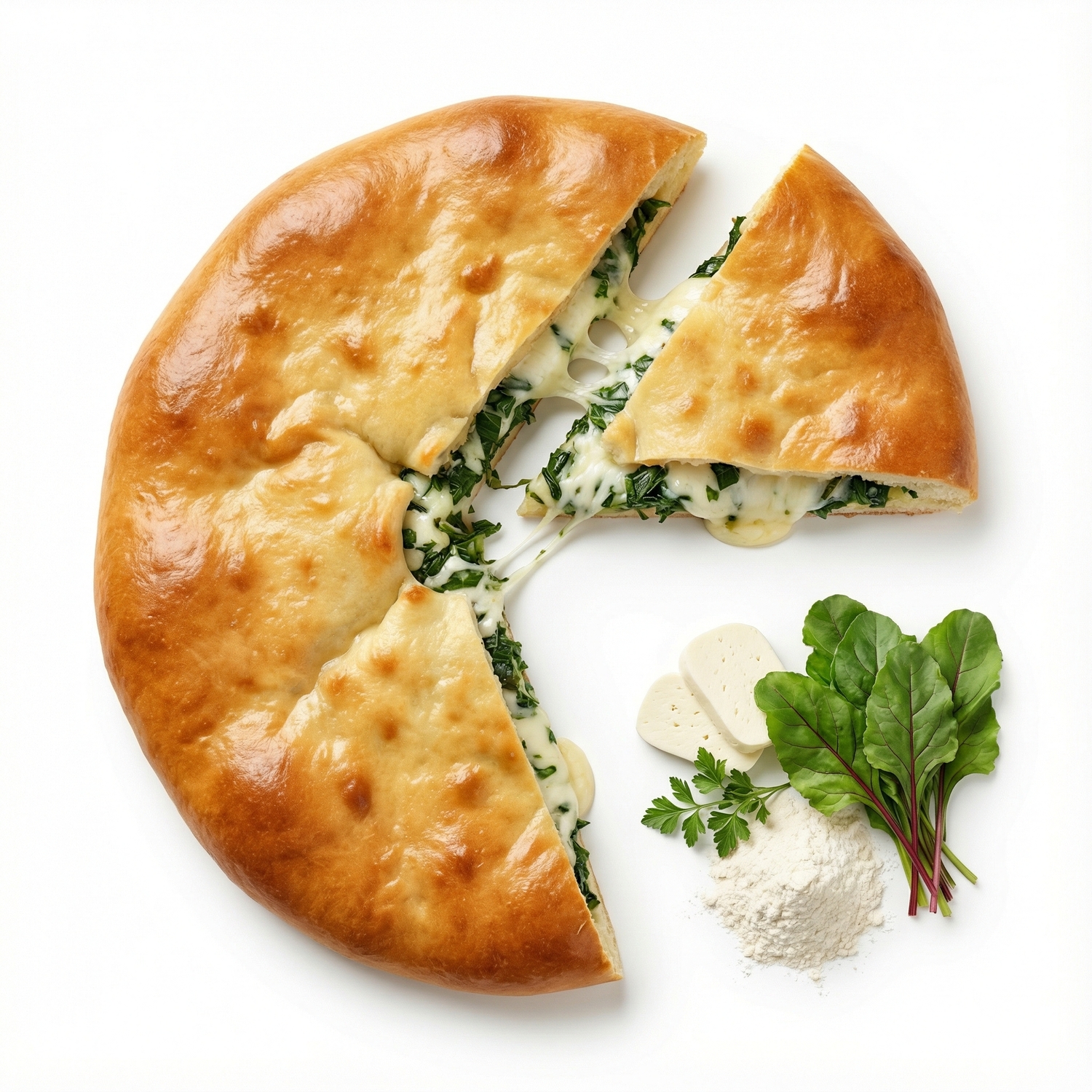 Осетинский пирог на сдобном дрожжевом тесте с сыром и свекольной ботвой