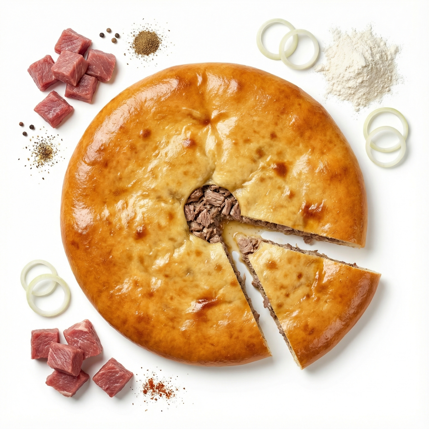 Осетинский пирог на сдобном дрожжевом тесте с мясом