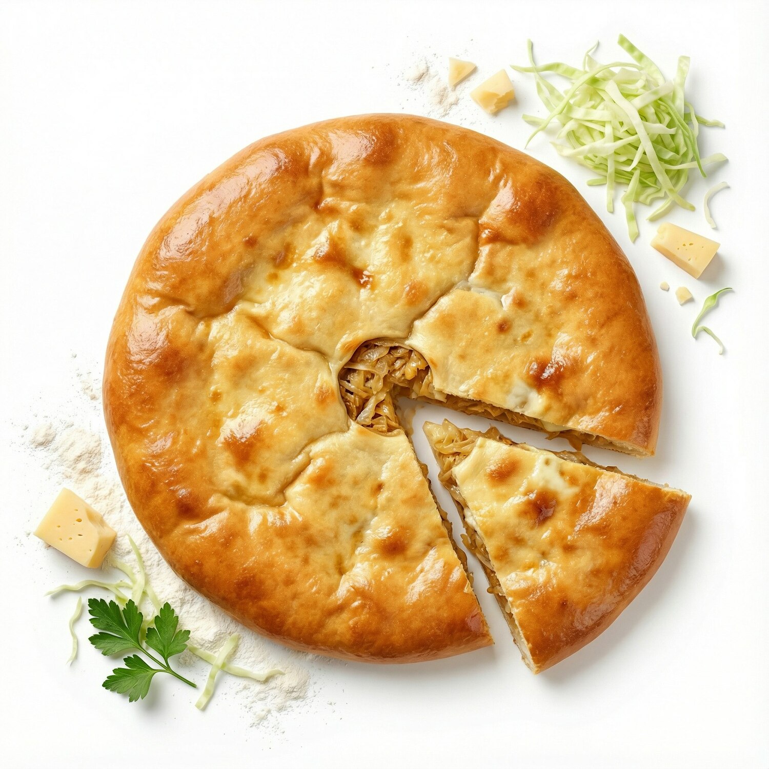 Осетинский пирог на сдобном дрожжевом тесте с капустой и сыром