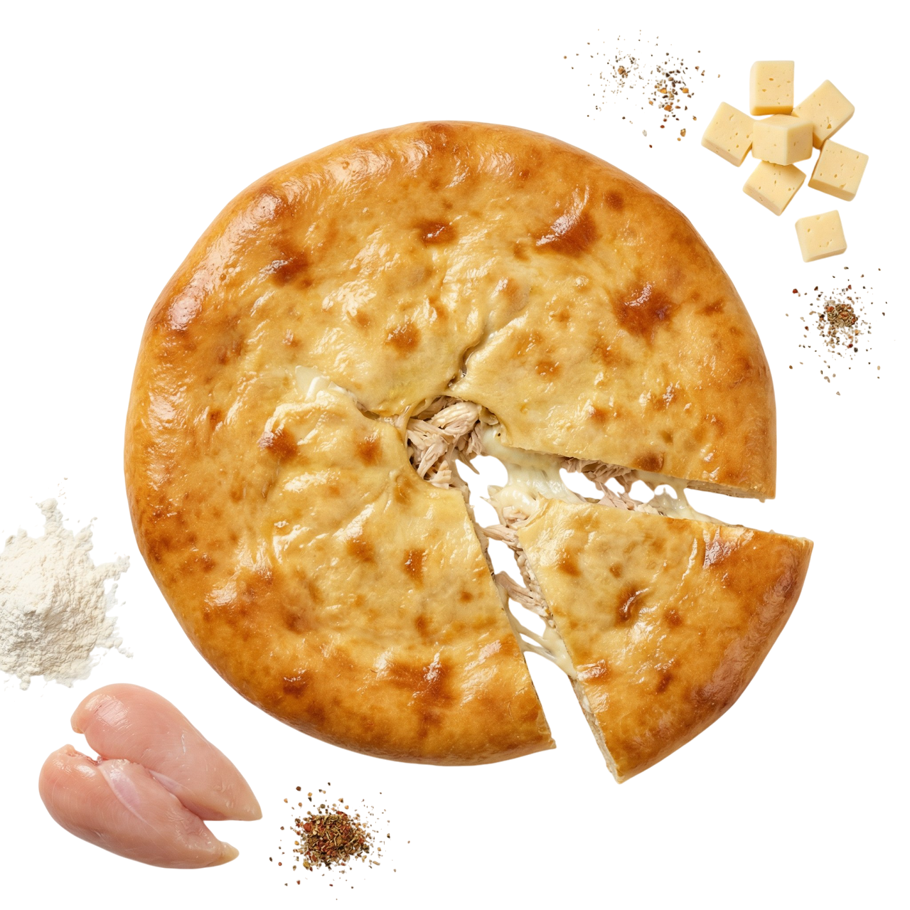 Осетинский пирог на сдобном дрожжевом тесте с курицей и сыром