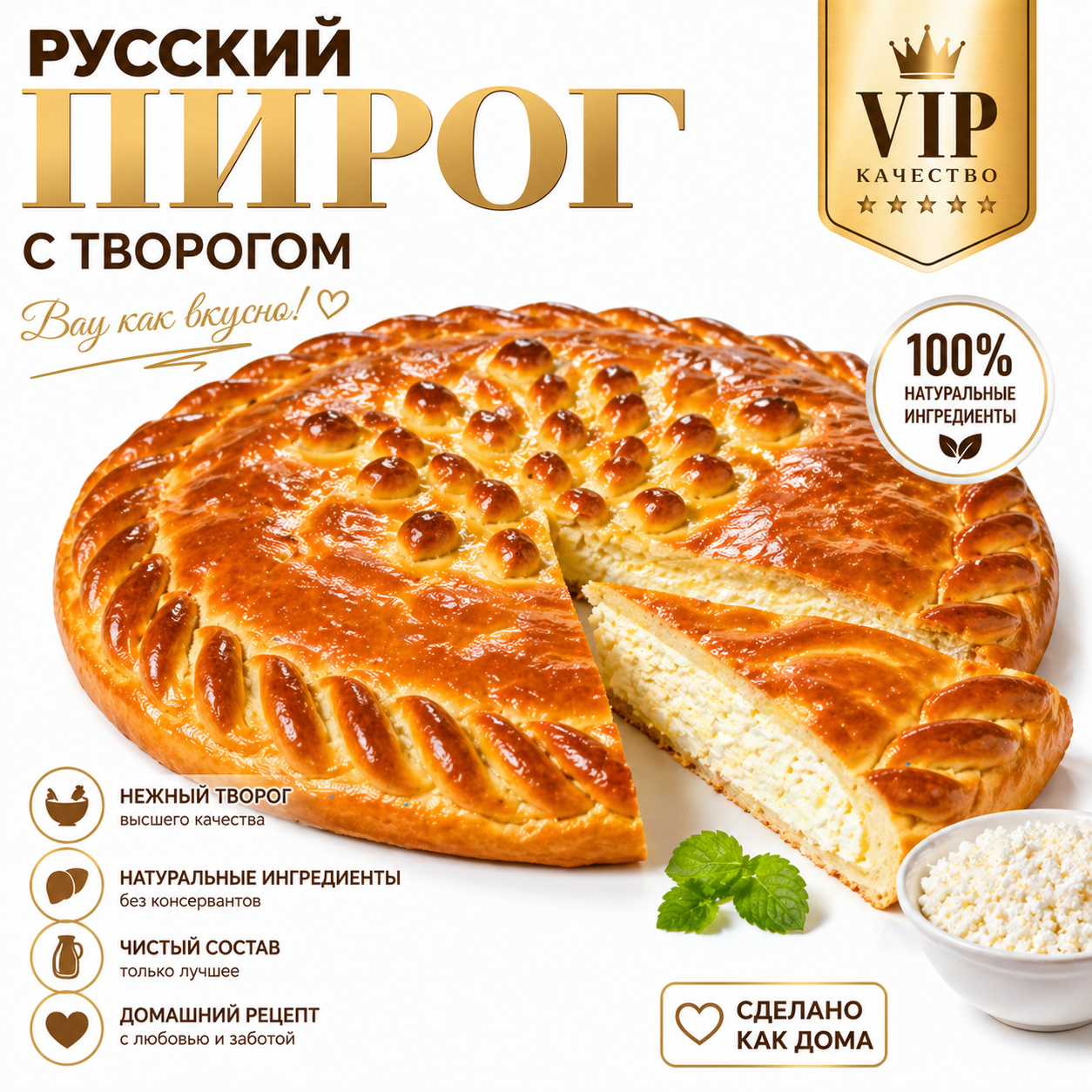 Русский пирог с творогом