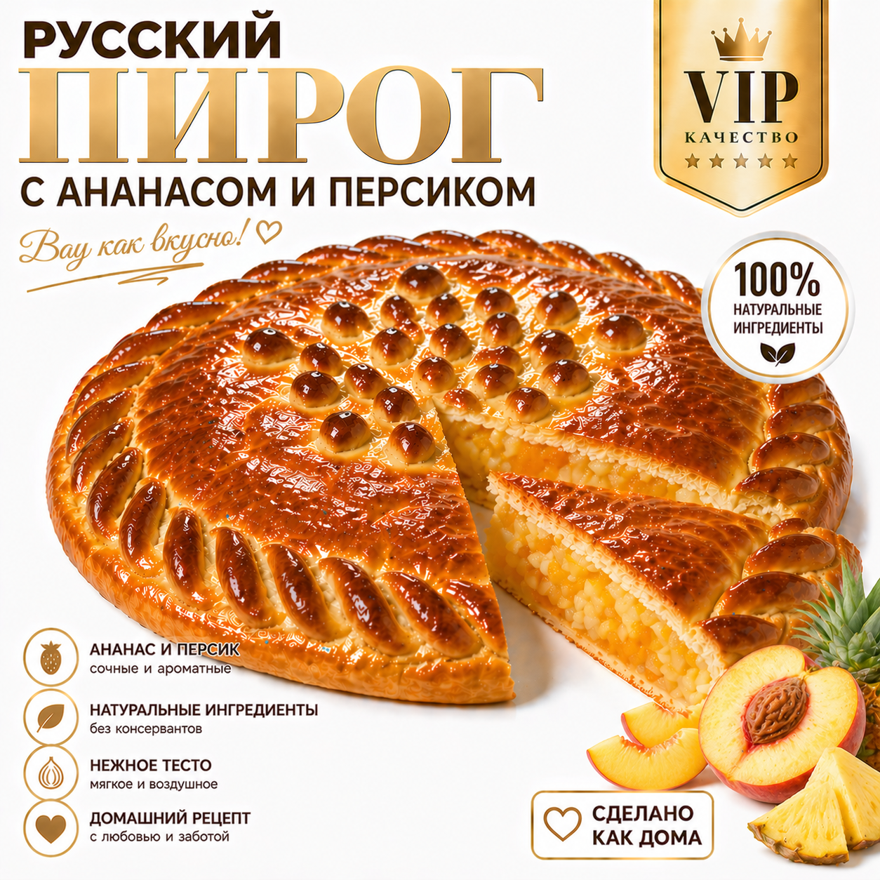 Русский пирог с ананасом и персиком