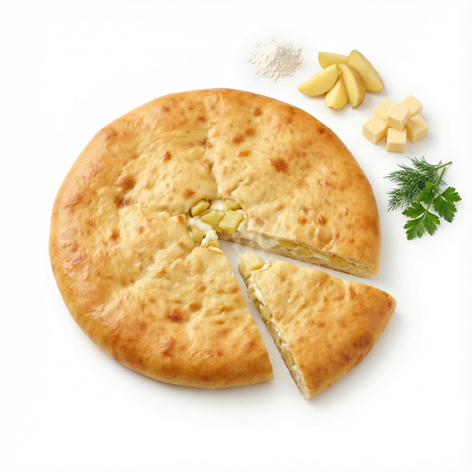 Осетинский пирог на сдобном дрожжевом тесте с картофелем и сыром