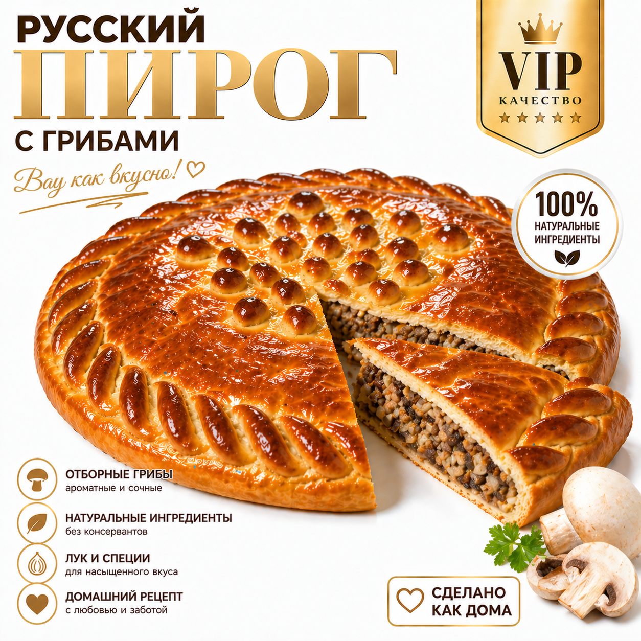 Русский пирог с грибами