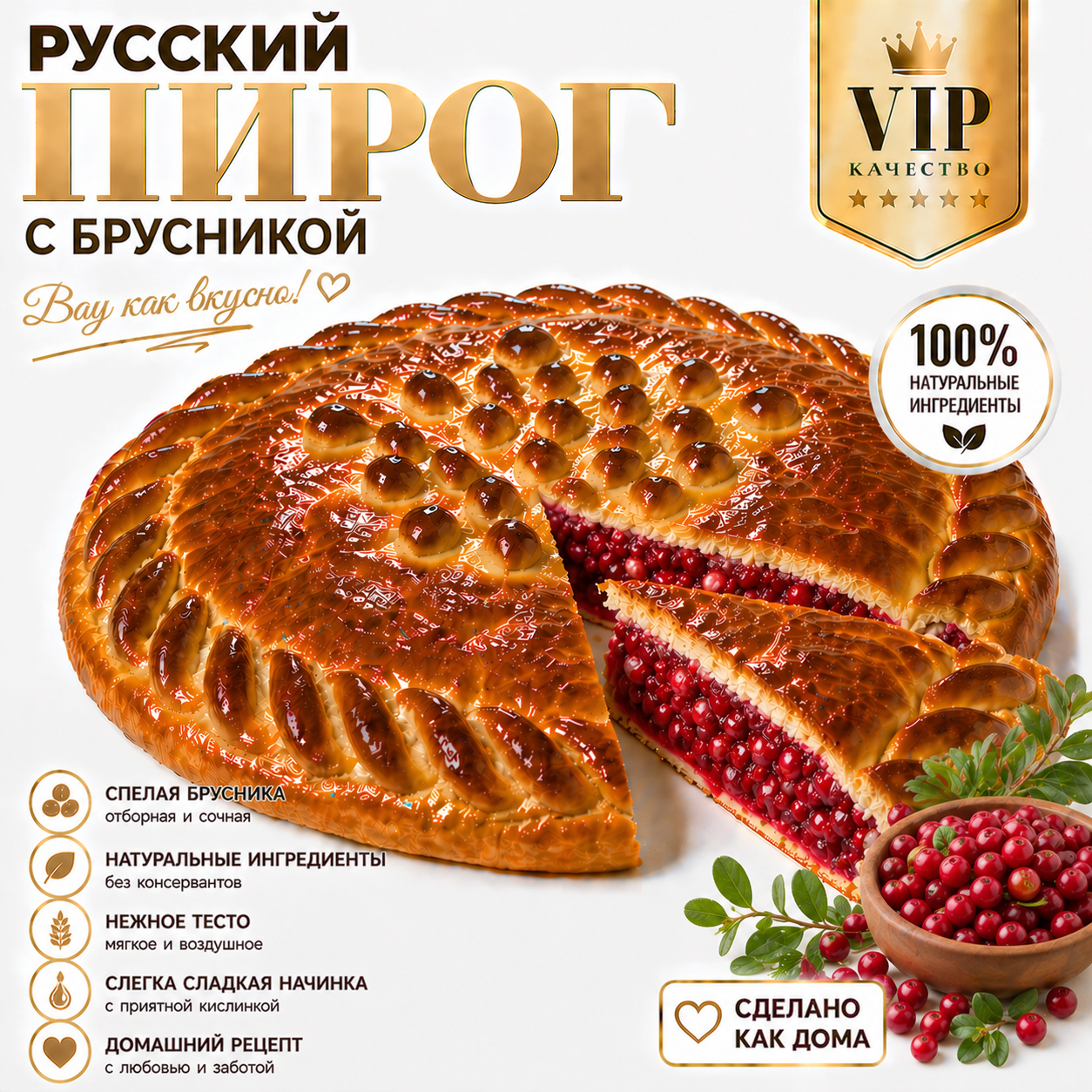 Русский пирог с брусникой
