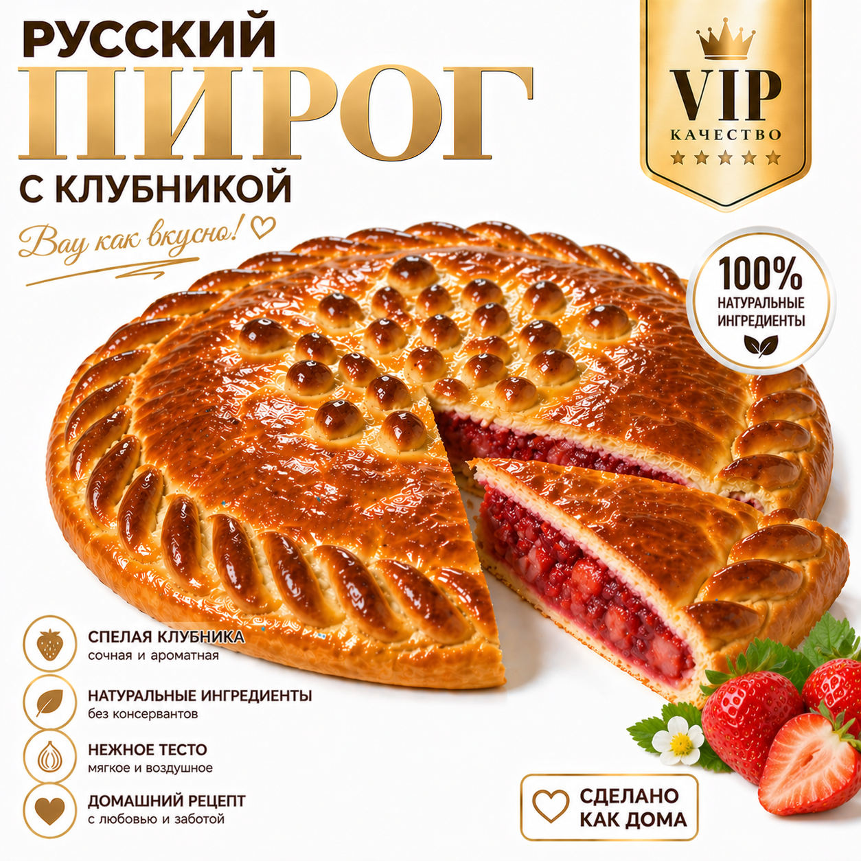Русский пирог с клубникой