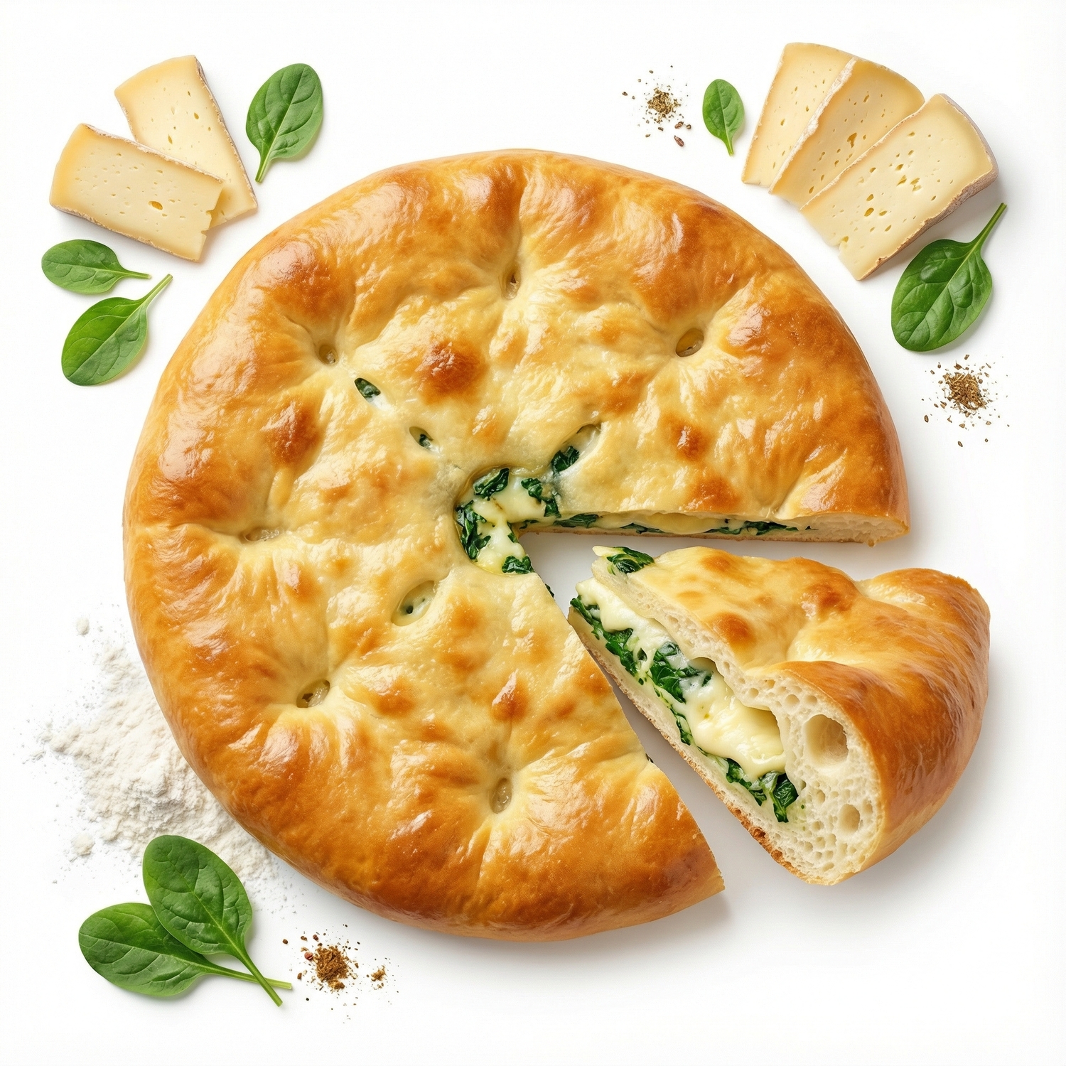 Осетинский пирог на сдобном дрожжевом тесте с сыром и шпинатом